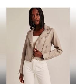 Abercrombie & Fitch Nude tan faux vegan leather moto biker jacket S