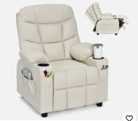 Kids White Leather Recliner