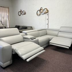 5 Pc Beyond Leather Sectional With 3 Power Recliners- Krofton 