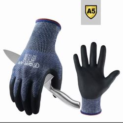 Level 5 Cut-Resistant Gloves, Firm Non-Slip Grip, Heavy Duty Work, Durable & Breathable Nitrile Foam Coated, Touchscreen