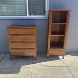 Wooden Dresser and Wooden Bookshelf with Drawer •..
