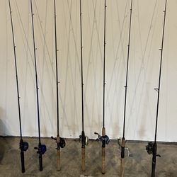 Fishing Rod & Reel lot (7) w/ Plano Plastic Tackle