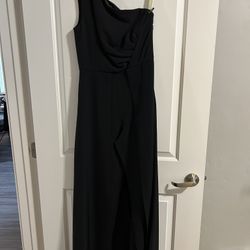 Black Pantsuit With Cape Skirt 
