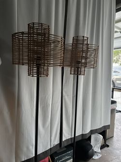 Cyndi 64" Metal Floor Lamp with Woven Rattan Shade