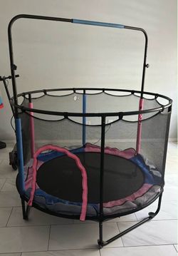 Kids Indoor Trampoline with Safety Net and Handle Bar