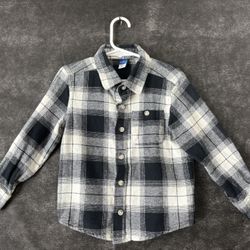 Old Navy Toddler Boys Long Sleeve Button Up Plaid Shirt 4T Black / White 