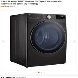 LG 7.4 Cu. Ft. Vented SMART Stackable Gas Dryer in Black Steel with TurboSteam and Sensor Dry Technology