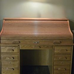 Solid Oak Roll-Top Desk