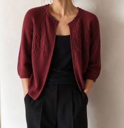 Burgundy Cable Knit Open Front Cardigan