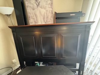 Dark Wood Bed Headboard with Panel Detail