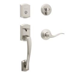 Satin Nickel Front Door Handleset with Interior Wave Lever