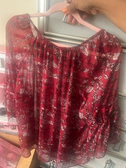 Red Floral Long Sleeve Blouse