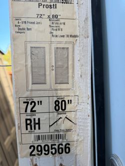 Prostl 72x80 Double Patio Door RH Inswing
