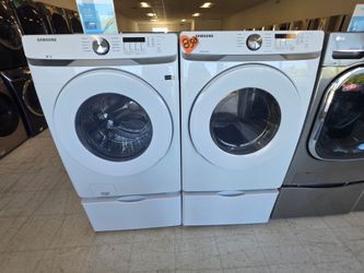 Samsung & kenmore Front Load Washer And Electric Dryer Set With Pedestal Used