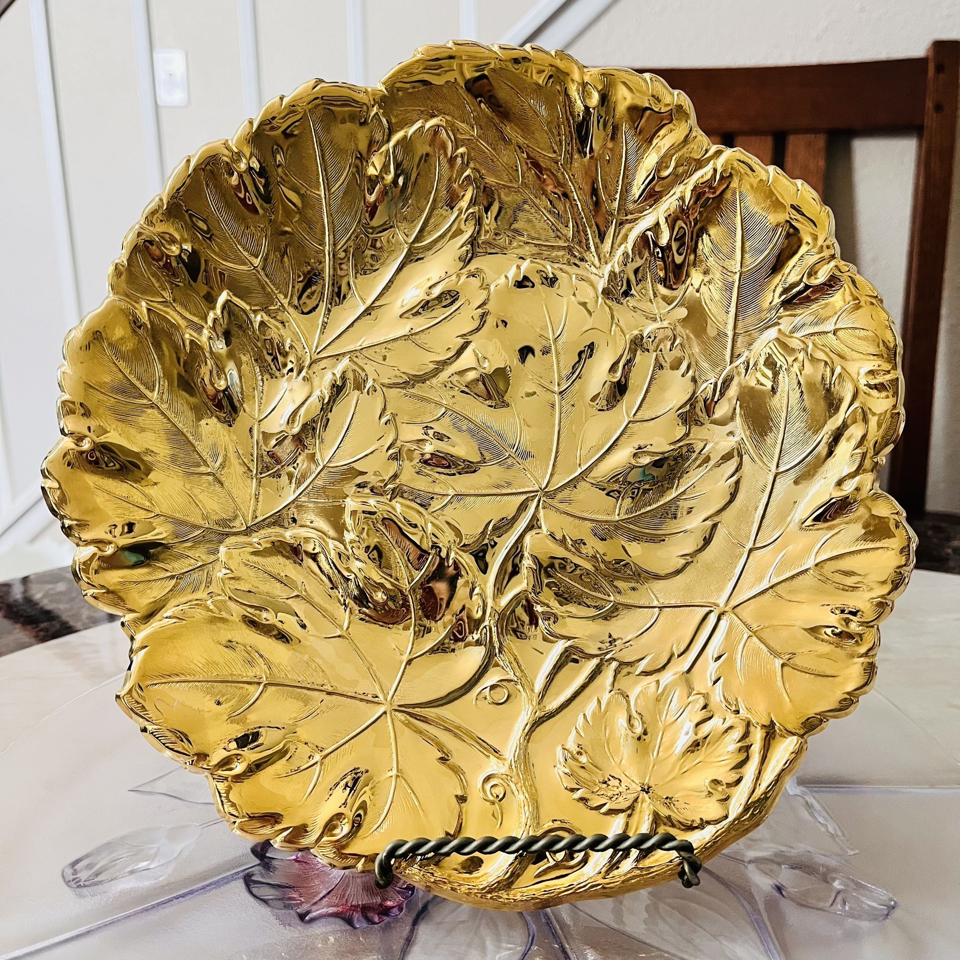 WMF GOLDEN 49er SERIES 24K GOLD ELECTROPLATE Leaves Round Hollwware Tray 10 3/8”