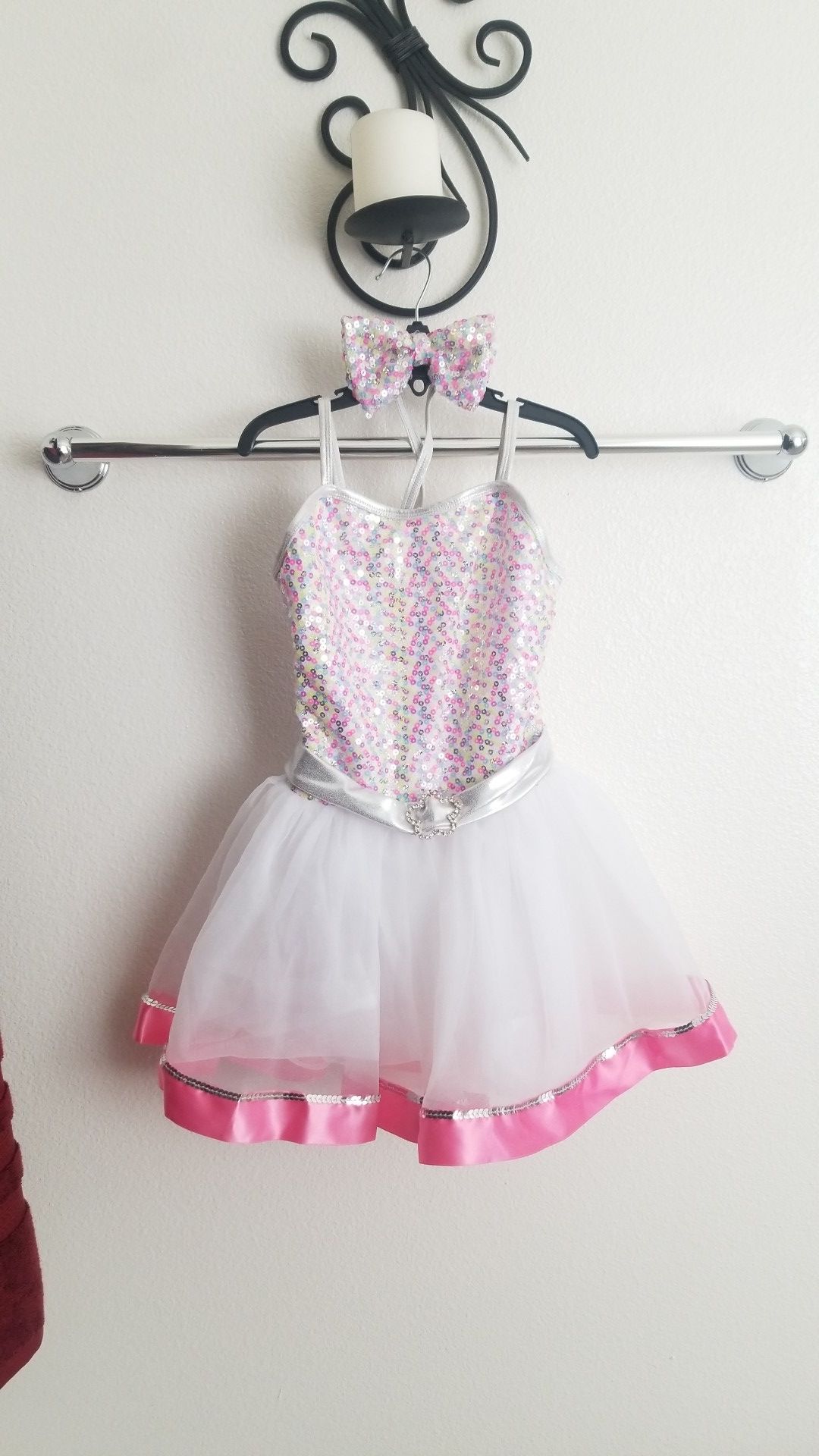 Dance, theatrical costume sequined tutu dress sz IC, intermediate s 6x with head band bow