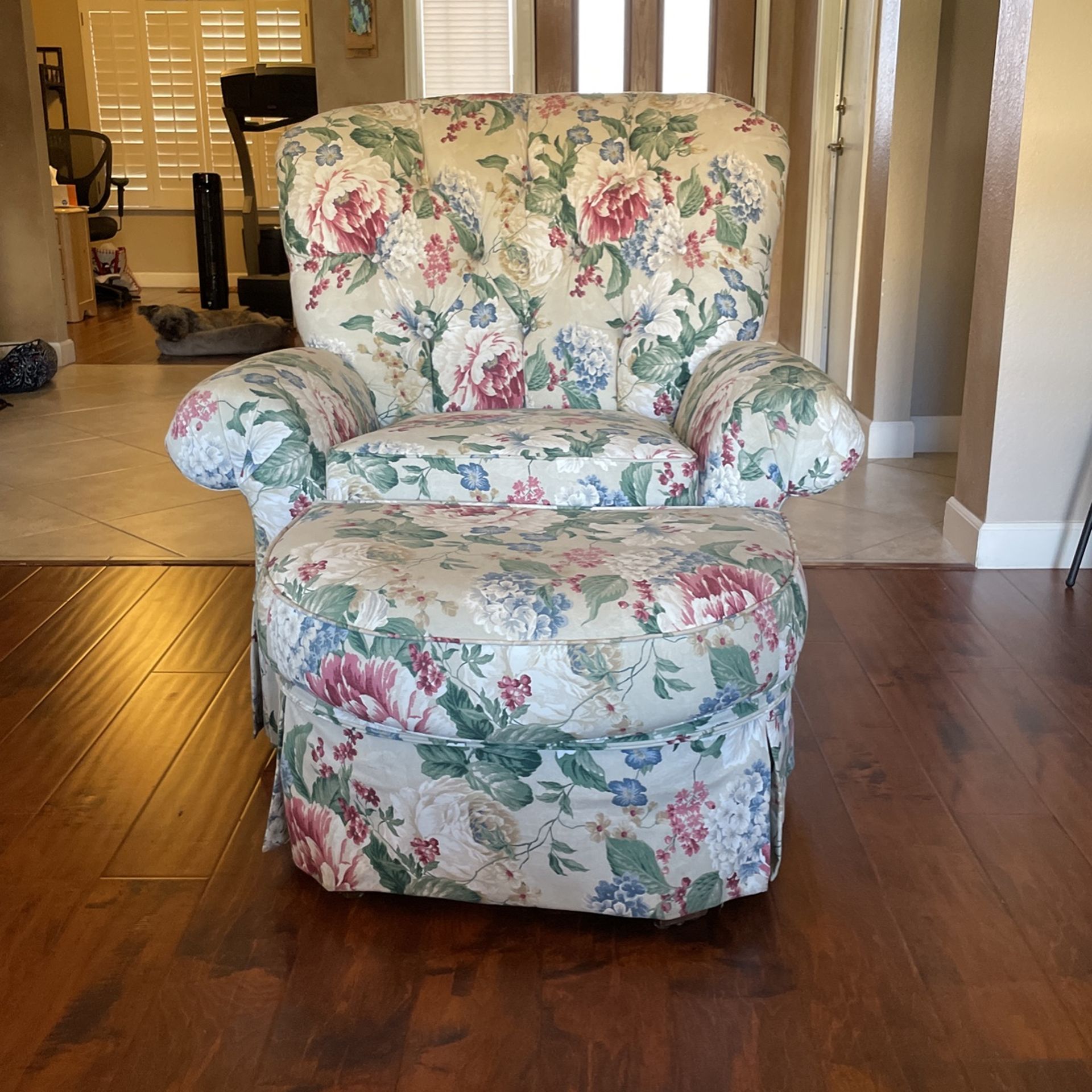 Oversized Chair And Ottoman. Floral Design Broyhill
