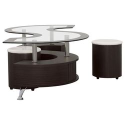 💎3-piece Coffee Table and Stools Set Cappuccino Serpentine Design Mesa de Centro💎