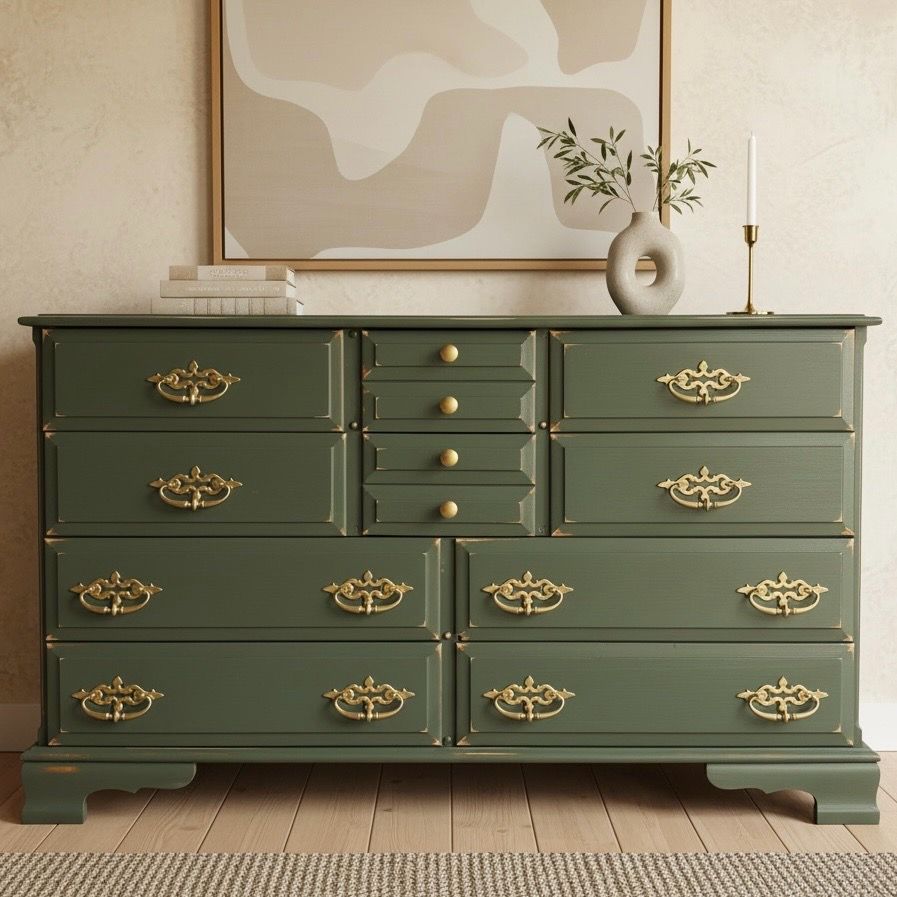 Awesome shabby distressed solid wood large 10 drawer dresser