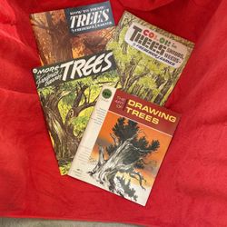 Vintage Instruction Books With Illustrations On Drawing Trees, Leaves, Shrubs & Weeds