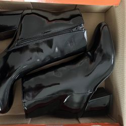 Black Rouge Chunky Heel Boots, Size 9