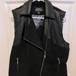 Black Mixed Textile Leather Vest