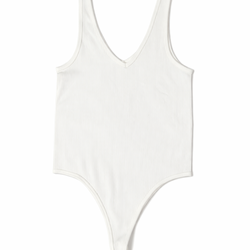 White Ribbed V-Neck Bodysuit – XS – Brand New