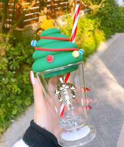 NEW Starbucks Glass Cup Christmas Edition