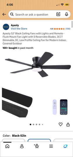 NEW 46” Black Flush Mount Ceiling Fan w/ Light + Remote