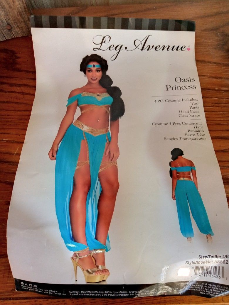 Oasis Princess By Leg Avenue 4 PC. Costume Includes : Top, pants Head Piece Clear Straps