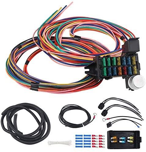 WMPHE Professional Wiring Harness 14 Circuit Wiring Kit Universal Street Rod Wiring Harness Auto Modification Circuit 14 Fuse