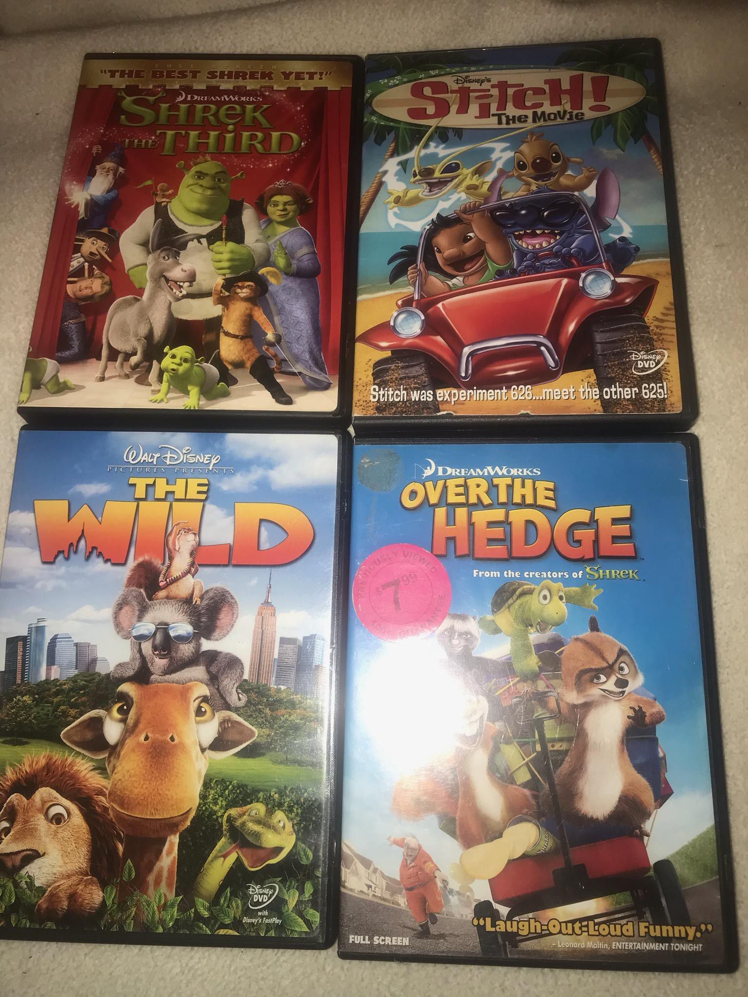 Nice lot of 4x kids dvd movies The wild Shrek the thir