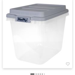 6pcs Hefty 32qt Slim Clear Plastic Storage Bin with Gray HI-RISE Stackable Lid: Locking Handles, Universal Utility Totes