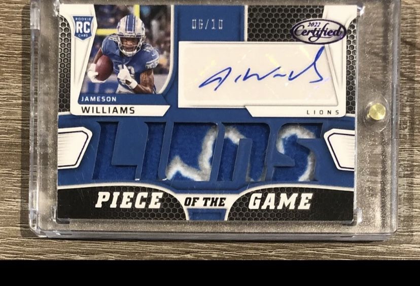 JAMESON WILLIAMS 2022 Panini Certified LIONS PIECE OF THE GAME RELIC AUTO /10