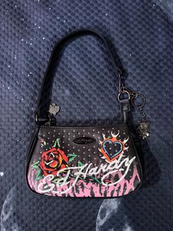 Ed Hardy Black Rose & Heart Shoulder Bag – Excellent Condition