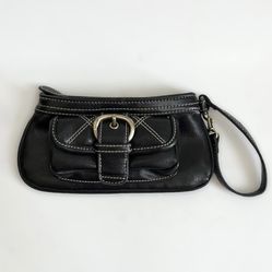 Tommy Hilfiger Black Leather Wallet Pouch Wristlet 