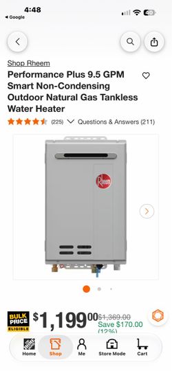 Rheem Performance Plus 9.5 GPM Tankless Water Heater brand new out the box