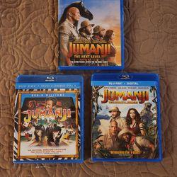 Jumanji Blu Ray Trilogy all 3 movies Sold as a set read description for details all for $$49