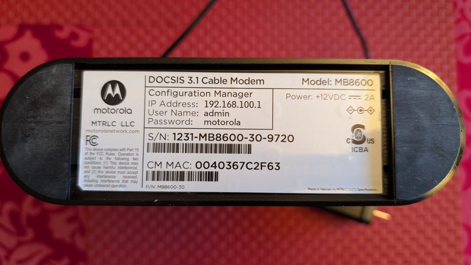 Motorola MB8600 Modem