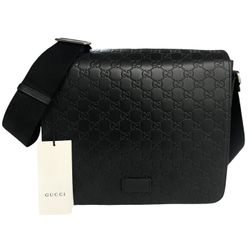 Gucci GG Guccisima Black Leather Messenger Bag 