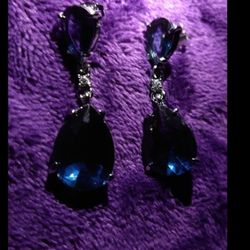 Brilliant Blue CZ Drop.Earrings In SS