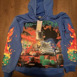 Godspeed Blue Sweatshirt with Green Letters Streetwear Style