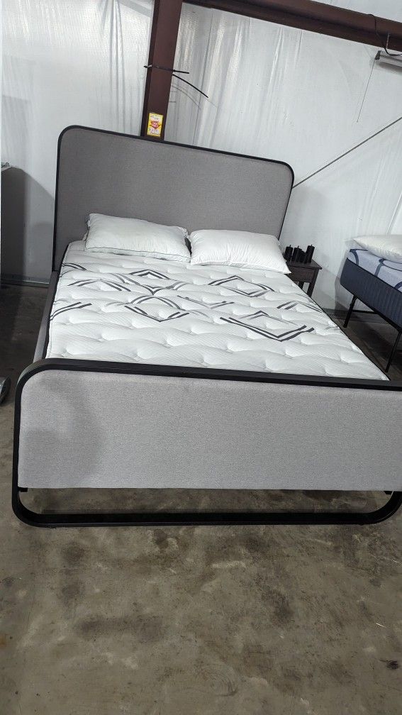 Grey Queen Platform Bed