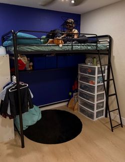 Black metal twin loft bed frame