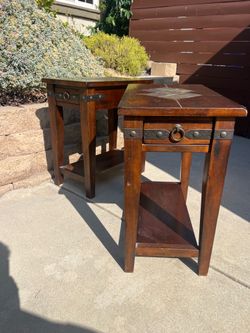 Rustic End Tables with Stone Accent (Set of 2)