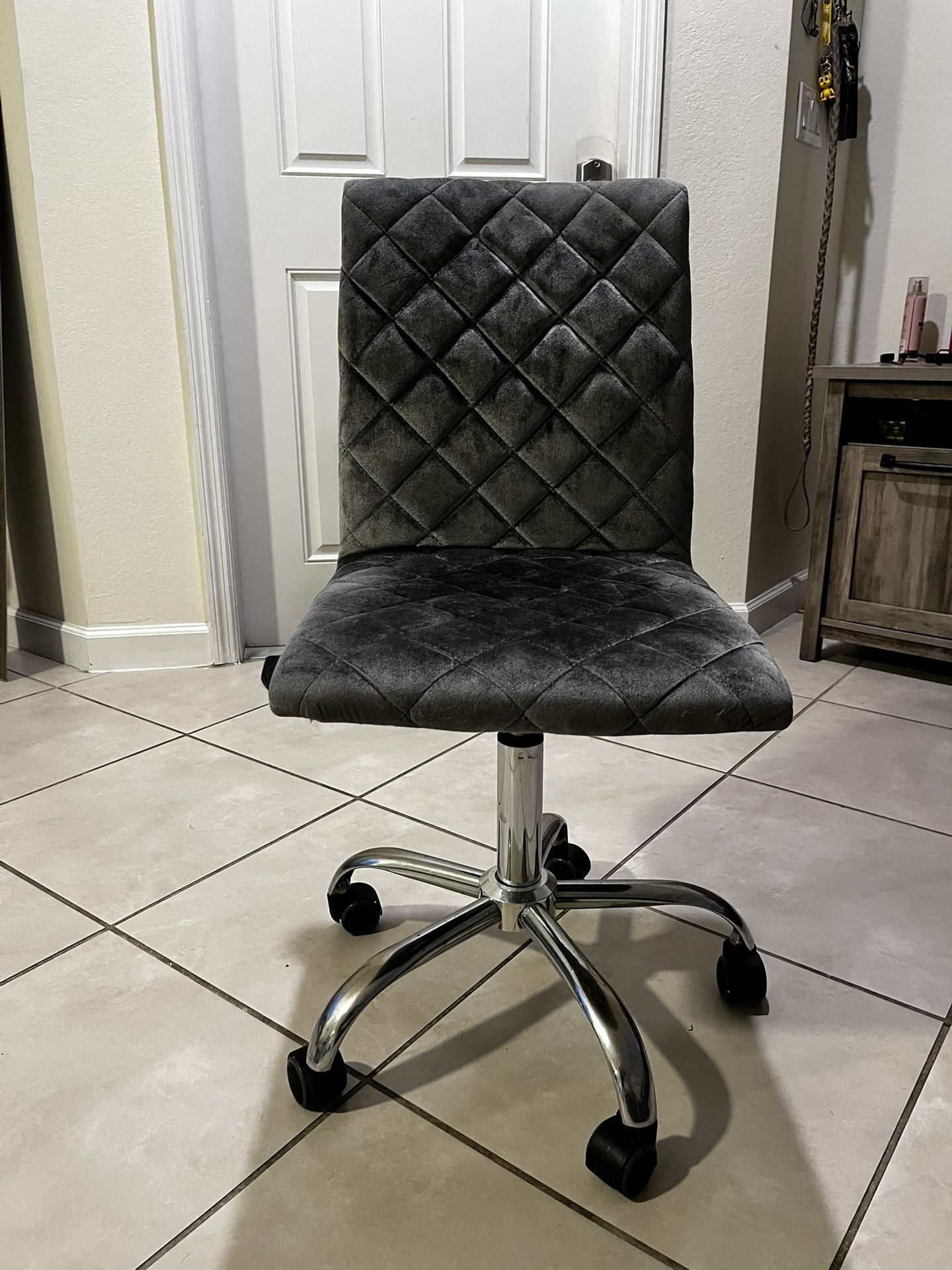 Grey Velvet Rolling Chair