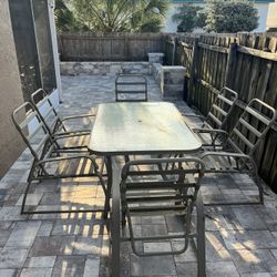 Outdoor Patio Table 6 Reclining Chairs + Cushions + side table 