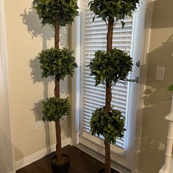 Two (2) Triple Ball Topiary Artificial Trees Indoor 