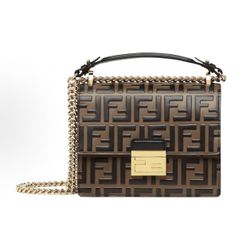 FENDI Kan U Gold Buckle Old Flower Logo FF Pattern Chain Leather Handheld Single Shoulder Crossbody Bag(97)37