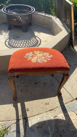 Vintage Needlepoint Footstool with Cabriole Legs